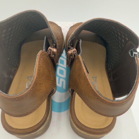 Soda Open Peep Toe Sling Bootie Women's 5 1/2 Brown Side Zip Casual Office Wear - Picture 6 of 9